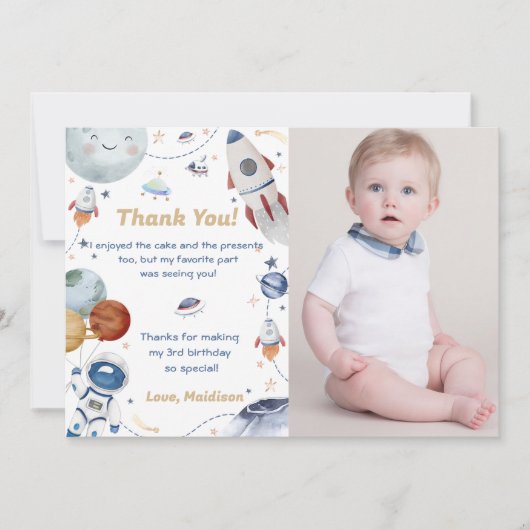 Outer Space Astronaut Verjaardag Dank je kaart (Voorkant)