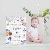 Outer Space Astronaut Verjaardag Dank je kaart (Staand voorkant)