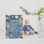Outer Space Astronaut Verjaardag Dank je kaart (Staand voorkant)
