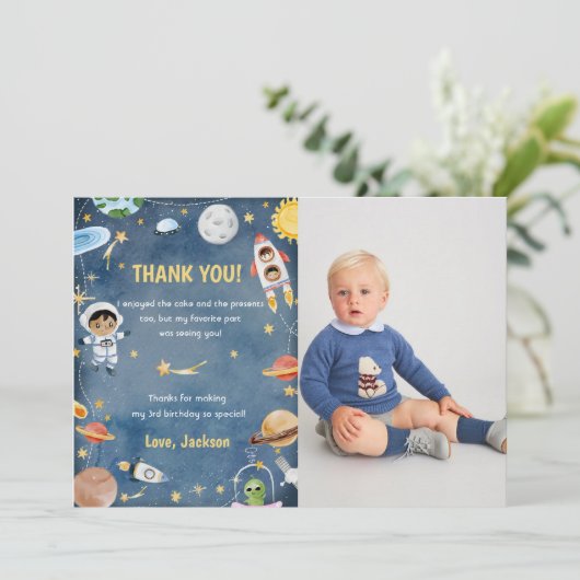 Outer Space Astronaut Verjaardag Dank je kaart (Staand voorkant)