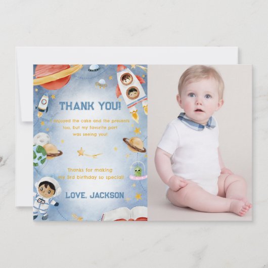 Outer Space Astronaut Verjaardag Dank je kaart (Voorkant)