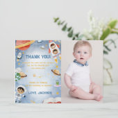 Outer Space Astronaut Verjaardag Dank je kaart (Staand voorkant)