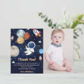 Outer Space Astronaut Verjaardag Dank je kaart (Staand voorkant)