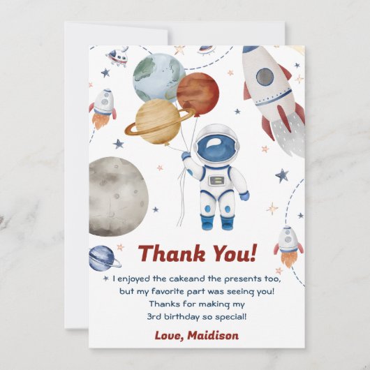 Outer Space Astronaut Verjaardag Dank je kaart (Voorkant)
