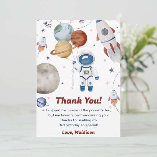 Outer Space Astronaut Verjaardag Dank je kaart (Staand voorkant)