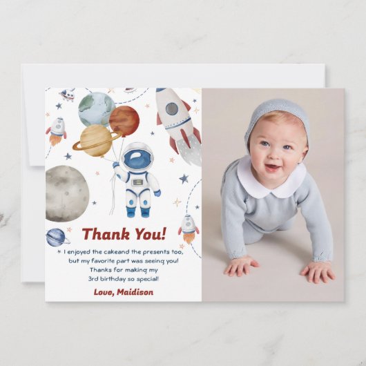 Outer Space Astronaut Verjaardag Dank je kaart (Voorkant)