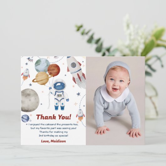 Outer Space Astronaut Verjaardag Dank je kaart (Staand voorkant)