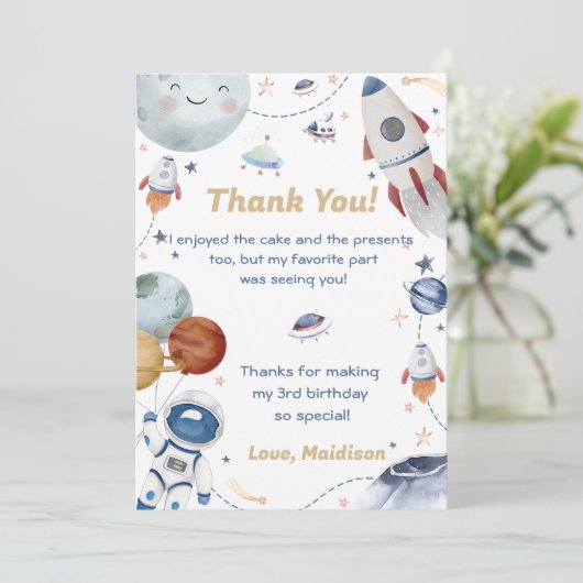 Outer Space Astronaut Verjaardag Dank je kaart (Staand voorkant)