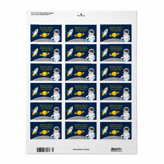 Outer Space Astronaut Verjaardagsfeestadreslabel Etiket (Full Sheet)