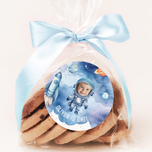 Outer Space Astronaut verjaardagsfeestje foto Ronde Sticker