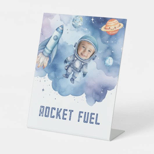 Outer Space Astronaut verjaardagsfeestje Rocket Fu Reclamebord Met Voetstuk (Voorkant)