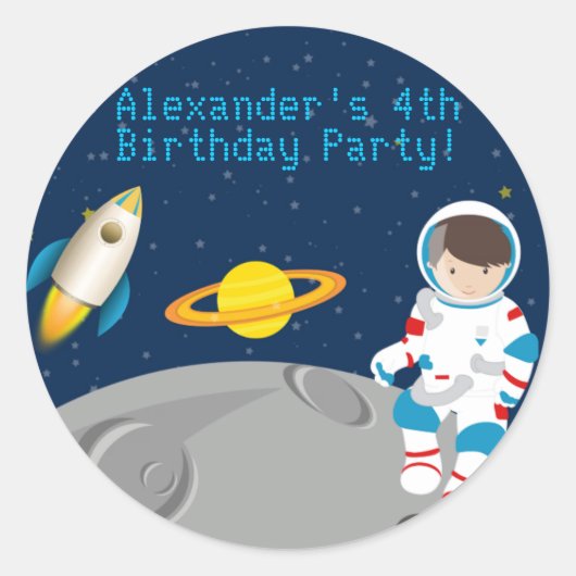 Outer Space Astronaut Verjaardagsfeestje Sticker (Voorkant)
