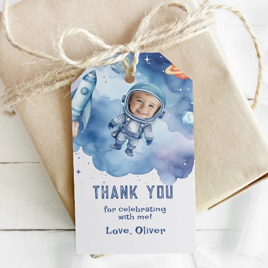 Outer Space Astronaut verjaardagsfoto Dank u Cadeaulabel