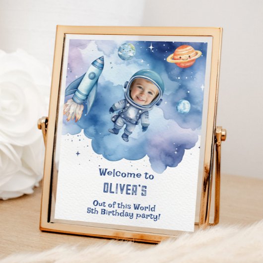 Outer Space Astronaut verjaardagsfoto welkom Poster