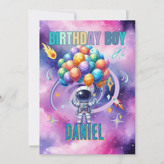 Outer Space Astronaut Verjaardagsjongen Kaart (Voorkant)
