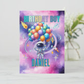 Outer Space Astronaut Verjaardagsjongen Kaart (Staand voorkant)