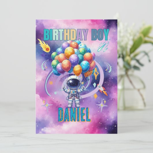 Outer Space Astronaut Verjaardagsjongen Kaart (Staand voorkant)
