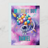 Outer Space Astronaut Verjaardagsjongen Kaart (Voorkant / Achterkant)