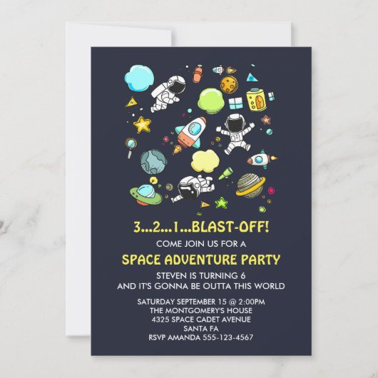 Outer Space Astronauten & Raket Schepen Verjaardag Kaart (Voorkant)