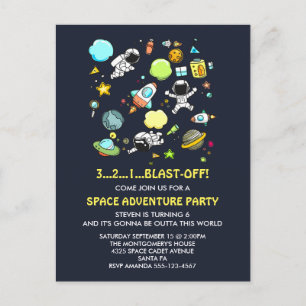 Outer Space Astronauten & Raketten Verjaardagsfees Briefkaart