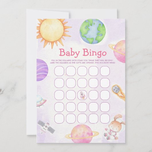 Outer Space Baby shower Bingo spel Kaart (Voorkant)