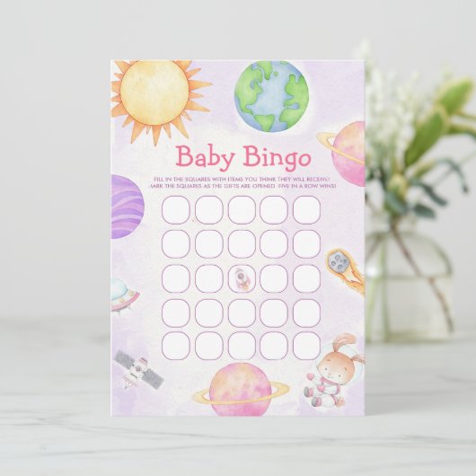 Outer Space Baby shower Bingo spel Kaart (Staand voorkant)