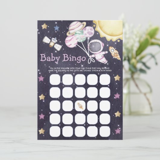 Outer Space Baby shower Bingo spel Kaart (Staand voorkant)