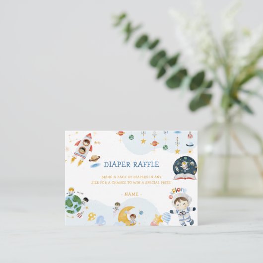 Outer Space Baby shower Luier Raffle Informatiekaartje (Staand voorkant)