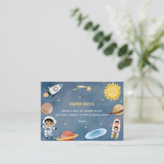 Outer Space Baby shower Luier Raffle Informatiekaartje (Staand voorkant)