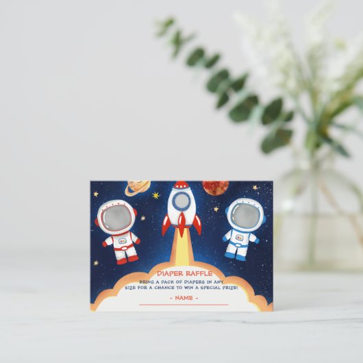 Outer Space Baby shower Luier Raffle Ticket ENCL Informatiekaartje (Staand voorkant)