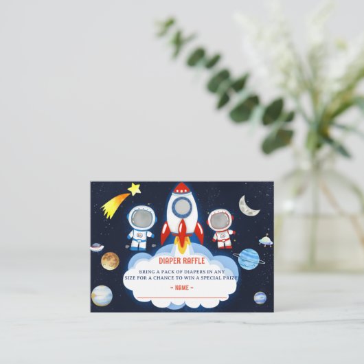 Outer Space Baby shower Luier Raffle Ticket ENCL Informatiekaartje (Staand voorkant)