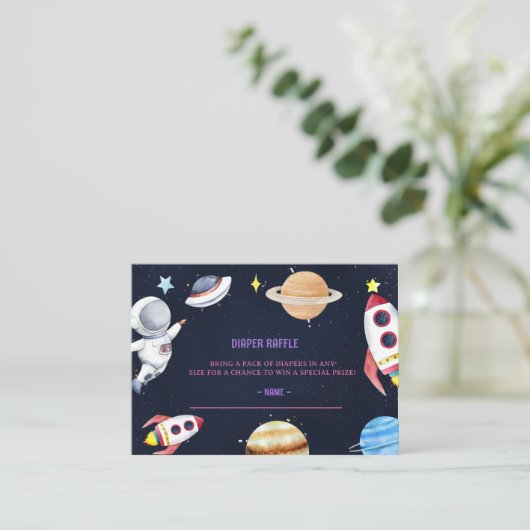 Outer Space Baby shower Luier Raffle Ticket Informatiekaartje (Staand voorkant)