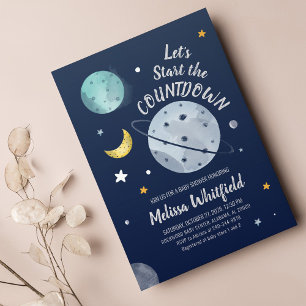 Outer Space Baby Shower Uitnodiging Blauw