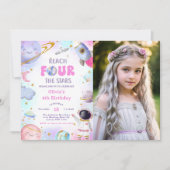 Outer Space Bereik de VIER sterren Verjaardag Foto Kaart (Voorkant)