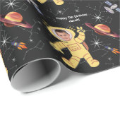 Outer Space Birthday Astronaut Name Age Foto Cadeaupapier (Rol Hoek)