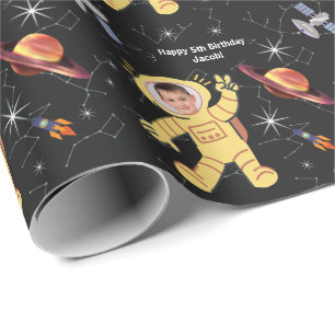 Outer Space Birthday Astronaut Name Age Foto Cadeaupapier