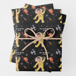 Outer Space Birthday Astronaut Name Age Foto Inpakpapier Vel