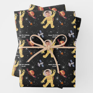 Outer Space Birthday Astronaut Name Age Foto Inpakpapier Vel