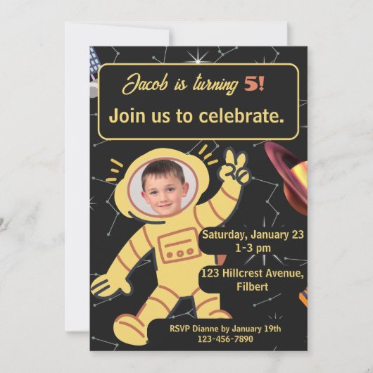 Outer Space Birthday Astronaut Name Age Foto Kaart (Voorkant)