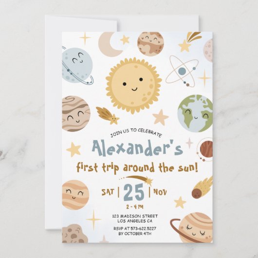 Outer Space Birthday First Trip Around The Sun Kaart (Voorkant)