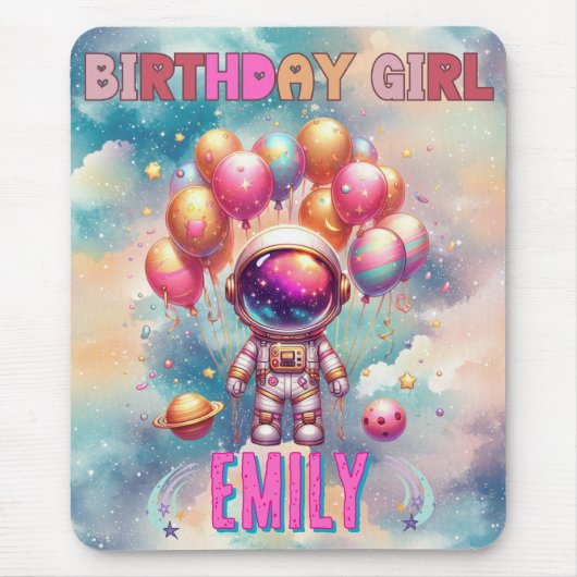 Outer Space Birthday Girl Flight Crew Muismat (Voorkant)