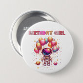 Outer Space Birthday Girl Flight Crew Ronde Button 7,6 Cm (Voorkant /achterkant)