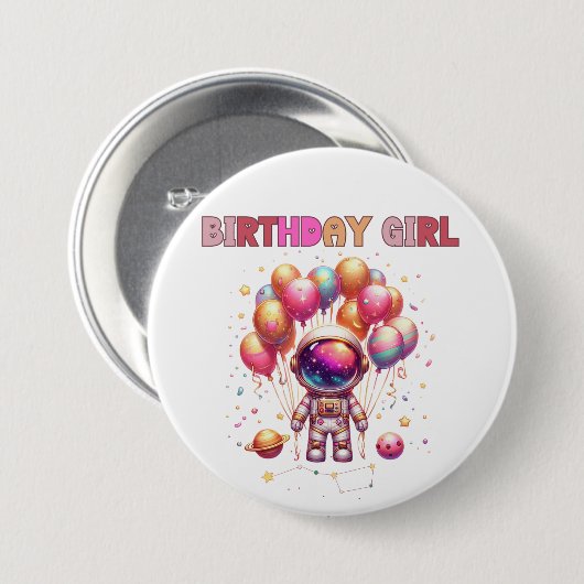 Outer Space Birthday Girl Flight Crew Ronde Button 7,6 Cm (Voorkant /achterkant)