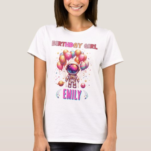 Outer Space Birthday Girl Flight Crew T-shirt (Voorkant)