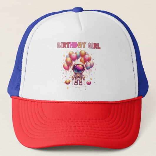 Outer Space Birthday Girl Flight Crew Trucker Pet (Voorkant)