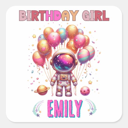 Outer Space Birthday Girl Flight Crew Vierkante Sticker (Voorkant)