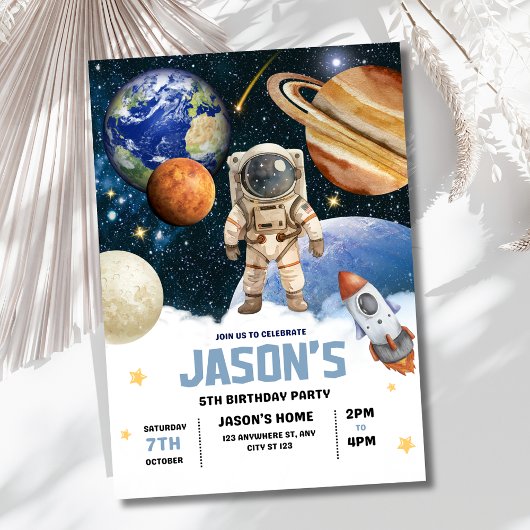 Outer Space Birthday Invitation, Astronaut Galaxy Kaart