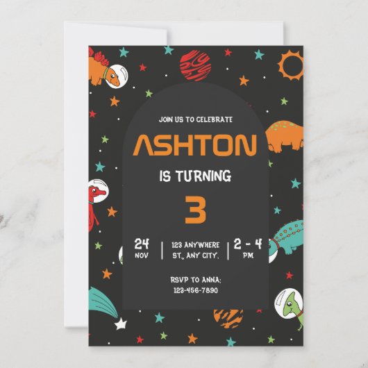 Outer Space Birthday Invitation, Kinder astronaut Kaart (Voorkant)