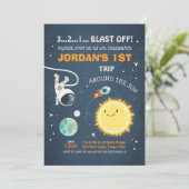 Outer Space Birthday Invitation Rocket Astronaut Kaart (Staand voorkant)
