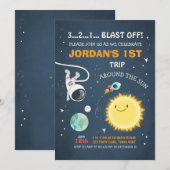 Outer Space Birthday Invitation Rocket Astronaut Kaart (Voorkant / Achterkant)